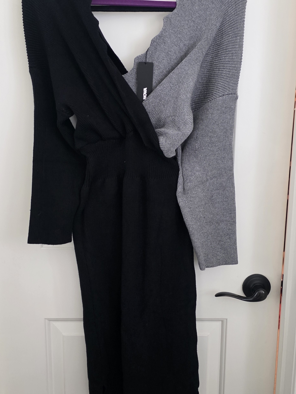 Fashion Nova Two-Tone Knit Sweater Dress in Black & Gray
